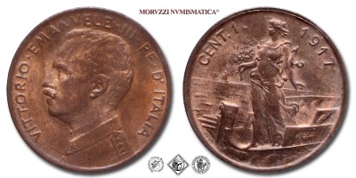 Regno d'Italia, VITTORIO EMANUELE III, CENTESIMO, Italia su prora, 1917, Zecca di Roma, RAME, FDC, (Pagani 954) / monete italiane moderne (moneta italiana moderna da collezione - Casa Savoia) | Moruzzi Numismatica