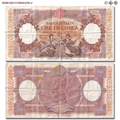 Repubblica Italiana, BANCA D'ITALIA, LIRE 10000, Capranesi - Repubbliche marinare, 24.03.1962, Firme: Carli, Ripa, mBB, (Crapanzano 571) / banconote italiane (cartamoneta italiana da collezione - banconota da 10.000 lire Regine del mare) | Moruzzi Numismatica