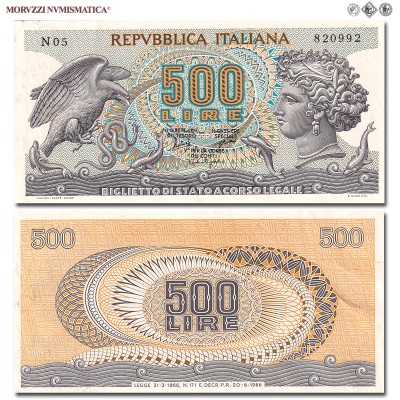 Repubblica Italiana, BIGLIETTO DI STATO, LIRE 500, Aretusa, 20.06.1966, Firme: Stammati, Gubbels, Ventura Signoretti, mSPL, (Crapanzano BS58) / banconote italiane (cartamoneta italiana - biglietti da collezione - banconota da cinquecento lire) | Moruzzi Numismatica