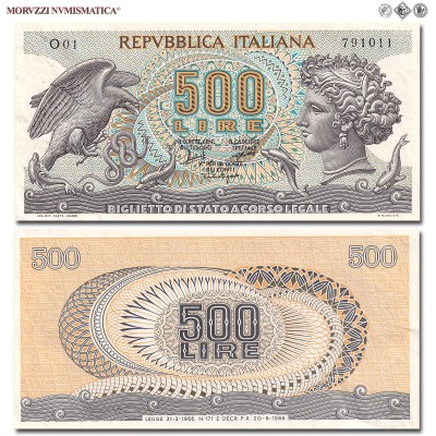 Repubblica Italiana, BIGLIETTO DI STATO, LIRE 500, Aretusa, 20.06.1966, Firme: Stammati, Gubbels, Ventura Signoretti, FDS, (Crapanzano BS58) / banconote italiane (cartamoneta italiana - biglietti da collezione - banconota da cinquecento lire) | Moruzzi Numismatica