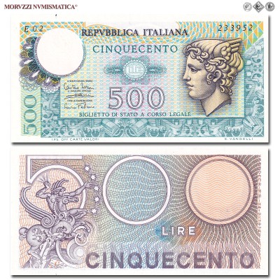 Repubblica Italiana, BIGLIETTO DI STATO, LIRE 500, Mercurio, 14.02.1974, Firme: Miconi, Nardi, Fabiano, FDS, (Crapanzano BS62) / banconote italiane (cartamoneta italiana - banconota da collezione) | Moruzzi Numismatica