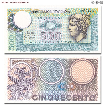 Repubblica Italiana, BIGLIETTO DI STATO, LIRE 500, Mercurio, 14.02.1974, Firme: Miconi, Nardi, Fabiano, FDS, (Crapanzano BS62) / banconote italiane (cartamoneta italiana - banconota da collezione) | Moruzzi Numismatica