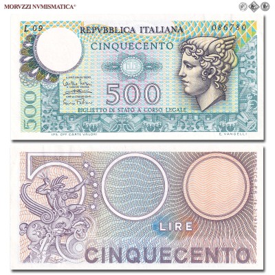 Repubblica Italiana, BIGLIETTO DI STATO, LIRE 500, Mercurio, 14.02.1974, Firme: Miconi, Nardi, Fabiano, mSPL, (Crapanzano BS62) / banconote italiane (cartamoneta italiana - banconota da collezione) | Moruzzi Numismatica
