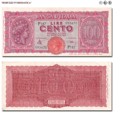 Italia, Luogotenenza, BANCA D'ITALIA, LIRE 100, Italia turrita, 10.12.1944, Firme: Introna, Urbini, qSPL, (Crapanzano 260A) / banconote italiane (cartamoneta italiana da collezione - banconota da cento lire) | Moruzzi Numismatica