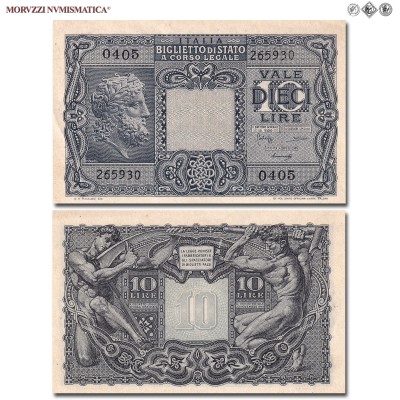Italia, Luogotenenza, BIGLIETTO DI STATO, LIRE 10, 23.11.1944, Giove, Firme: Bolaffi, Simoneschi, Giovinco, qFDS, (Crapanzano BS48) / banconote italiane (cartamoneta italiana - banconota da collezione) | Moruzzi Numismatica