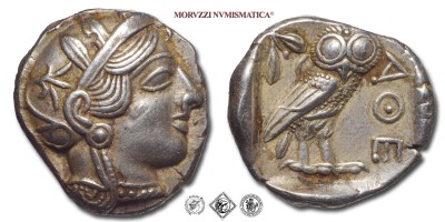Attica, ATENE, TETRADRAMMA, 454-404 a.C., testa galeata di Atena / ΑΘΕ civetta, Zecca di Atene, ARGENTO, qSPL, (BMC 62 e ss.) / monete greche antiche classiche d'argento (moneta greca antica classica - civette ateniesi - Grecia) | Moruzzi Numismatica