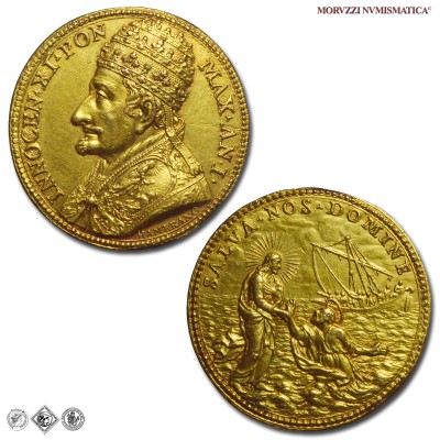Stato Pontificio, INNOCENZO XI, Odescalchi, MEDAGLIA ANNUALE IN BRONZO DORATO, Elezione al pontificato - Salva nos domine, 1677 AN I, Opus Giovanni Hamerani, mSPL, (R), (Bartolotti E677) / medaglie papali pontificie annuali rare da collezione | Moruzzi Numismatica