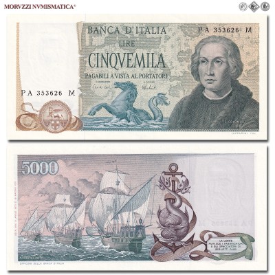 Repubblica Italiana, BANCA D'ITALIA, LIRE 5000, Colombo II tipo, 11.04.1973, Firme: Carli, Barbarito, FDS, (Crapanzano 534) / banconote italiane (cartamoneta italiana - biglietti da collezione - banconota da 5.000 lire) | Moruzzi Numismatica