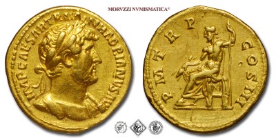 ADRIANO, AUREO, 119-122 d.C., P M TR P COS III Giove seduto con fulmine e scettro, Zecca di Roma, ORO, mBB, (R), (RIC 64) / monete romane imperiali antiche rare d'oro (moneta romana imperiale antica rara - aurei dell'Impero Romano) | Moruzzi Numismatica