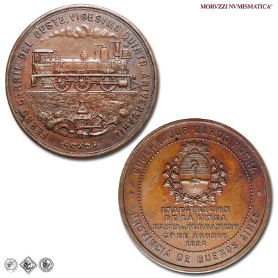 Argentina, REPUBBLICA FEDERALE, MEDAGLIA IN BRONZO, Inaugurazione ferrovia da Pergamino a Rosario, 1882, Opus Rosario Grande, SPL / Medallas Argentinas de Cobre (Argentina. Ferroviarias. Buenos Aires 1882. Inauguración del Ferrocarril a Pergamino - medaglie mondiali commemorative da collezione) | Moruzzi Numismatica