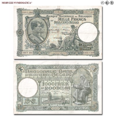 Belgio, BANQUE NATIONALE DE BELGIQUE, FRANCHI 1000 o Belgas 200, 02.09.1942, Firme: Sontag, Goffin, SPL, (Pick 110) / BANQUE NATIONALE DE BELGIQUE MILLE FRANCS OU DEUX CENTS BELGAS - NATIONALE BANK VAN BELGIE 1000 FRANK OF 200 BELGA (World & Belgian Paper Money - banconote mondiali europee belghe - banconota mondiale europea belga) | Moruzzi Numismatica