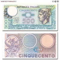 Repubblica Italiana, BIGLIETTO DI STATO, LIRE 500, Mercurio, 14.02.1974, Firme: Miconi, Nardi, Fabiano, FDS, (Crapanzano BS62) / banconote italiane (cartamoneta italiana - banconota da collezione) | Moruzzi Numismatica