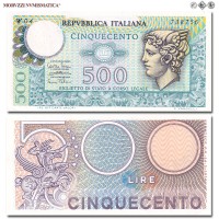Repubblica Italiana, BIGLIETTO DI STATO, LIRE 500, Mercurio - serie speciale, 14.02.1974, Firme: Miconi, Nardi, Fabiano, FDS, (R), (Crapanzano BS62s) / banconote italiane rare (cartamoneta italiana rara - banconota da collezione) | Moruzzi Numismatica