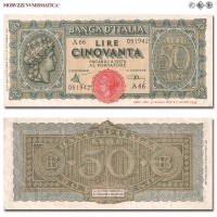 Italia, Luogotenenza, BANCA D'ITALIA, LIRE 50, Italia turrita, 10.12.1944, Firme: Introna, Urbini, SPL, (Crapanzano 131A) / banconote italiane moderne (cartamoneta italiana da collezione - banconota da cinquanta lire) | Moruzzi Numismatica