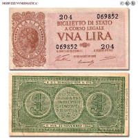 Italia, Luogotenenza, BIGLIETTO DI STATO, LIRA, 23.11.1944, Firme: Ventura, Simoneschi, Giovinco, qSPL, (Crapanzano BS7) / banconote italiane (cartamoneta italiana - biglietti da collezione - banconota da una lira) | Moruzzi Numismatica