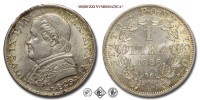 Stato Pontificio, PIO IX, Mastai Ferretti, LIRA, Busto grande, 1866 AN XXI, Zecca di Roma, ARGENTO,  FDC, (Pagani 568) / monete papali pontificie d'argento (moneta papale pontificia da collezione) | Moruzzi Numismatica