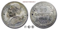 Stato Pontificio, PIO IX, Mastai Ferretti, BAIOCCHI 20, 1865 A XIX, Zecca di Roma, ARGENTO, FDC, (Pagani 426) / monete papali pontificie d'argento (moneta papale pontificia da collezione) | Moruzzi Numismatica