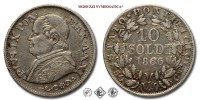 Stato Pontificio, PIO IX, Mastai Ferretti, SOLDI 10, 1866 A XXI, Zecca di Roma, ARGENTO, mBB, (R), (Pagani 577) / monete papali pontificie rare d'argento (moneta papale pontificia rara da collezione)  | Moruzzi Numismatica