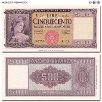 Repubblica Italiana, BANCA D'ITALIA, LIRE 500, Italia ornata di spighe, 20.03.1947, Firme: Einaudi, Urbini, FDS, (Crapanzano 452) / banconote italiane (cartamoneta italiana - biglietti da collezione - banconota da cinquecento lire) | Moruzzi Numismatica