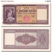 Repubblica Italiana, BANCA D'ITALIA, LIRE 500, Italia ornata di spighe, 20.03.1947, Firme: Einaudi, Urbini, FDS, (Crapanzano 452) / banconote italiane (cartamoneta italiana - biglietti da collezione - banconota da cinquecento lire) | Moruzzi Numismatica
