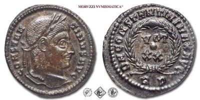 COSTANTINO I, PICCOLO BRONZO, 320-321 d.C., D N CONSTANTINI MAX AVG / VOT XX / PT corona di foglie di quercia, Zecca di Ticinum, SPL, (RIC 140) / monete romane imperiali antiche (moneta romana imperiale antica - Impero Romano) | Moruzzi Numismatica