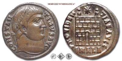 COSTANTINO I, PICCOLO BRONZO, 328-329 d.C., PROVIDENTIAE AVGG / SMALA porta di accampamento sormontata da due torrette; in alto, una stella, Zecca di Alessandria, mBB, (RIC 34) / monete romane imperiali antiche (moneta romana imperiale antica - Impero Romano) | Moruzzi Numismatica