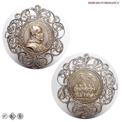 Stato Pontificio, CLEMENTE X, Altieri, MEDAGLIA ANNUALE IN ARGENTO, Canonizzazione di cinque Santi, 1671 A II, Opus Girolamo Lucenti, qSPL, (RRR), (Miselli 19) / medaglie papali pontificie annuali rare d'argento | Moruzzi Numismatica