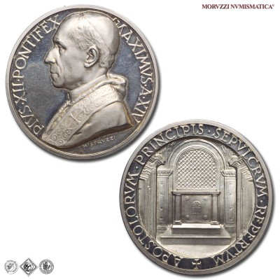 Città del Vaticano, PIO XII, Pacelli, MEDAGLIA ANNUALE IN ARGENTO, Rinvenimento sepolcro di San Pietro, 1952 A XIV, Opus Aurelio Mistruzzi, FDC, (RR), (Bartolotti E952) / medaglie papali pontificie annuali rare d'argento | Moruzzi Numismatica