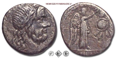 ANONIMO, VITTORIATO, dopo il 211 a.C., testa laureata di Giove / Vittoria incorona un trofeo, Zecca di Roma, ARGENTO, BB, (Crawford 53/1) / monete romane repubblicane antiche d'argento (moneta antica della Repubblica Romana) | Moruzzi Numismatica