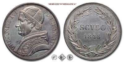 Stato Pontificio, GREGORIO XVI, Cappellari, SCUDO, 1846 AN XVI, Zecca di Roma, ARGENTO, FDC, (Pagani 214) / monete papali pontificie d'argento (moneta papale pontificia da collezione) | Moruzzi Numismatica