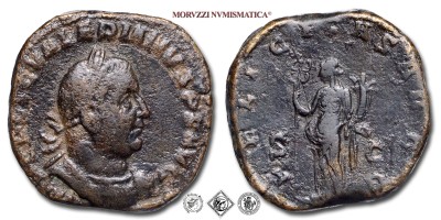 VALERIANO I, SESTERZIO, 255-256 d.C., FELICITAS AVGG / S C la Felicitas con caduceo e cornucopia, Zecca di Roma, BRONZO, qBB, (RIC 157) / monete romane imperiali antiche (moneta romana imperiale antica - Impero Romano) | Moruzzi Numismatica
