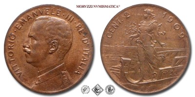 Regno d'Italia, VITTORIO EMANUELE III, CENTESIMI 2, Italia su prora, 1909, Zecca di Roma, RAME, FDC, (Pagani 932) / monete italiane moderne (moneta italiana moderna da collezione - Casa Savoia) | Moruzzi Numismatica
