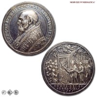 Stato Pontificio, GREGORIO XIII, Boncompagni, MEDAGLIA IN ARGENTO, Apertura della Porta Santa, 1575, Opus Giovan Federico Bonzagni, SPL, (R), (Modesti CNORP III 710) / medaglie papali pontificie rare d'argento | Moruzzi Numismatica