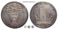 Stato Pontificio, CLEMENTE X, Altieri, PIASTRA, 1675, DABIT FRVCTVM SVVM IN TEMPORE la Porta Santa su scalinata con croce raggiante al centro tra due colonne; ai lati, le statue di San Pietro e di San Paolo, Zecca di Roma, ARGENTO, SPL, (R), (Muntoni 16) / monete papali rare da collezione (moneta papale pontificia rara - piastre pontificie d'argento) | Moruzzi Numismatica