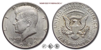 Stati Uniti d'America, DOLLARO 1/2, Kennedy, 1968, Zecca di Denver, ARGENTO, SPL, (KM 202a) USA - United States of America Silver Half Dollar COINS (monete mondiali moderne da collezione - mezzi dollari americani - moneta mondiale moderna d'argento) | Moruzzi Numismatica