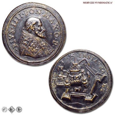 Stato Pontificio, PIO IV, de' Medici, MEDAGLIA RICONIO IN BRONZO, Fortificazioni a Castel Sant'Angelo, 1559, Opus Gian Federico Bonzagni, Alessandro Cesati - Il Grechetto, mSPL, (R), (Modesti CNORP 523) / medaglie papali pontificie rare da collezione | Moruzzi Numismatica