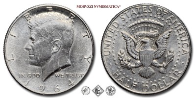 Stati Uniti d'America, DOLLARO 1/2, Kennedy, 1964, Zecca di Philadelphia, ARGENTO, q​​​​​​​FDC, (KM 202) / USA - United States of America Silver Half Dollar COINS (monete mondiali moderne da collezione - mezzi dollari americani - moneta mondiale moderna d'argento) | Moruzzi Numismatica