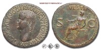 CALIGOLA, ASSE, 37-38 d.C., VESTA / S C Vesta velata seduta con patera e scettro, Zecca di Roma, BRONZO, qSPL, (NC), (RIC 38) / monete romane imperiali antiche (moneta romana imperiale antica -Impero Romano) | Moruzzi Numismatica