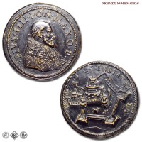 Stato Pontificio, PIO IV, de' Medici, MEDAGLIA RICONIO IN BRONZO, Fortificazioni a Castel Sant'Angelo, 1559, Opus Gian Federico Bonzagni, Alessandro Cesati - Il Grechetto, mSPL, (R), (Modesti CNORP 523) / medaglie papali pontificie rare da collezione | Moruzzi Numismatica