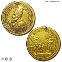 Stato Pontificio, PIO V, Ghislieri, MEDAGLIA IN BRONZO DORATO, Opere di Beneficenza, 1566, Opus Giovanni Federico Bonzagni, detto il Parmense, SPL, (RR), (Modesti CNORP III 588) / medaglie papali pontificie rare da collezione | Moruzzi Numismatica