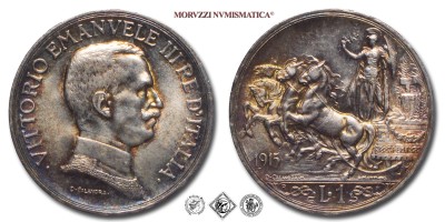 Regno d'Italia, VITTORIO EMANUELE III, LIRA, Quadriga briosa, 1915, Zecca di Roma, ARGENTO, FDC, (R), (Pagani 773) / monete italiane moderne rare d'argento (moneta italiana moderna rara da collezione - Casa Savoia) | Moruzzi Numismatica