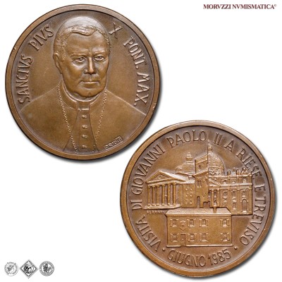 Città del Vaticano, GIOVANNI PAOLO II, Wojtyla, MEDAGLIA IN BRONZO, Visita a Riese - San Pio X 15-06-1985, 1990 A. XII, Opus Eugenio Driutti, Maffeo Ferrari, FDC, (Di Virgilio 119) / Papież Jan Paweł II Karol Józef Wojtyła (medaglie papali pontificie vaticane da collezione) | Moruzzi Numismatica