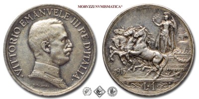 Regno d'Italia, VITTORIO EMANUELE III, LIRA, Quadriga briosa, 1915, Zecca di Roma, ARGENTO, mBB, (Pagani 773) / monete italiane moderne d'argento (moneta italiana moderna da collezione - Casa Savoia) | Moruzzi Numismatica