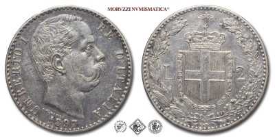 Regno d'Italia, UMBERTO I, LIRE 2, 1897, Zecca di Roma, ARGENTO, mBB, (Pagani 598) / monete italiane moderne d'argento (moneta italiana moderna da collezione - Casa Savoia) | Moruzzi Numismatica