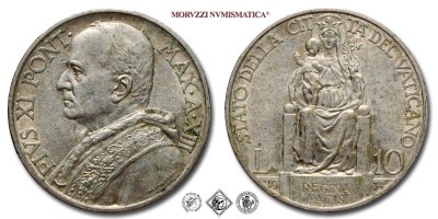 Città del Vaticano, PIO XI, Ratti, LIRE 10, 1934 A XIII, Zecca di Roma, ARGENTO, m​​​​​​​SPL, (Pagani 627) / monete papali pontificie vaticane d'argento (moneta papale pontificia vaticana da collezione) | Moruzzi Numismatica