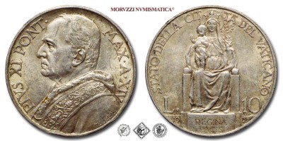 Città del Vaticano, PIO XI, Ratti, LIRE 10, 1935 A XIV, Zecca di Roma, ARGENTO, SPL, (Pagani 628) / monete papali vaticane d'argento (moneta papale vaticana da collezione) | Moruzzi Numismatica