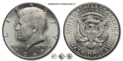 Stati Uniti d'America, DOLLARO 1/2, Kennedy, 1967, Zecca di Philadelphia, ARGENTO, FDC, (KM 202a) USA - United States of America Silver Half Dollar COINS (monete mondiali moderne da collezione - mezzi dollari americani - moneta mondiale moderna d'argento) | Moruzzi Numismatica