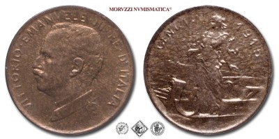 Regno d'Italia, VITTORIO EMANUELE III, CENTESIMO, Italia su prora, 1915, Zecca di Roma, RAME, qFDC, (Pagani 952) / monete italiane moderne (moneta italiana moderna da collezione - Casa Savoia) | Moruzzi Numismatica