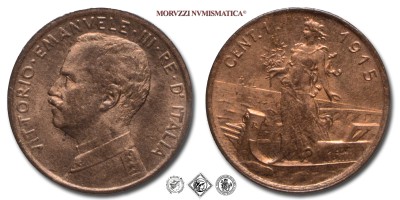 Regno d'Italia, VITTORIO EMANUELE III, CENTESIMO, Italia su prora, 1915, Zecca di Roma, RAME, qFDC, (Pagani 952) / monete italiane moderne (moneta italiana moderna da collezione - Casa Savoia) | Moruzzi Numismatica