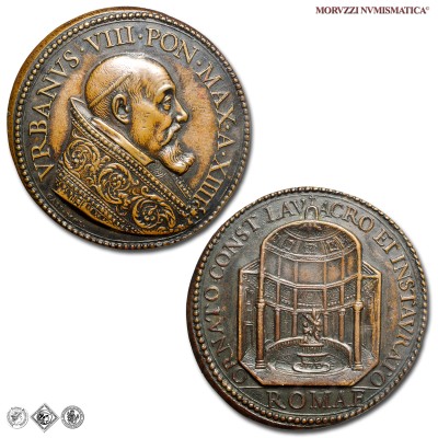 Stato Pontificio, URBANO VIII, Barberini, MEDAGLIA ANNUALE IN BRONZO, Battistero Costantiniano Basilica Lateranense, 1638 A XIIII, Opus Gaspare Mola, mSPL, (RR), (Miselli 288) / medaglie papali pontificie annuali rare da collezione | Moruzzi Numismatica